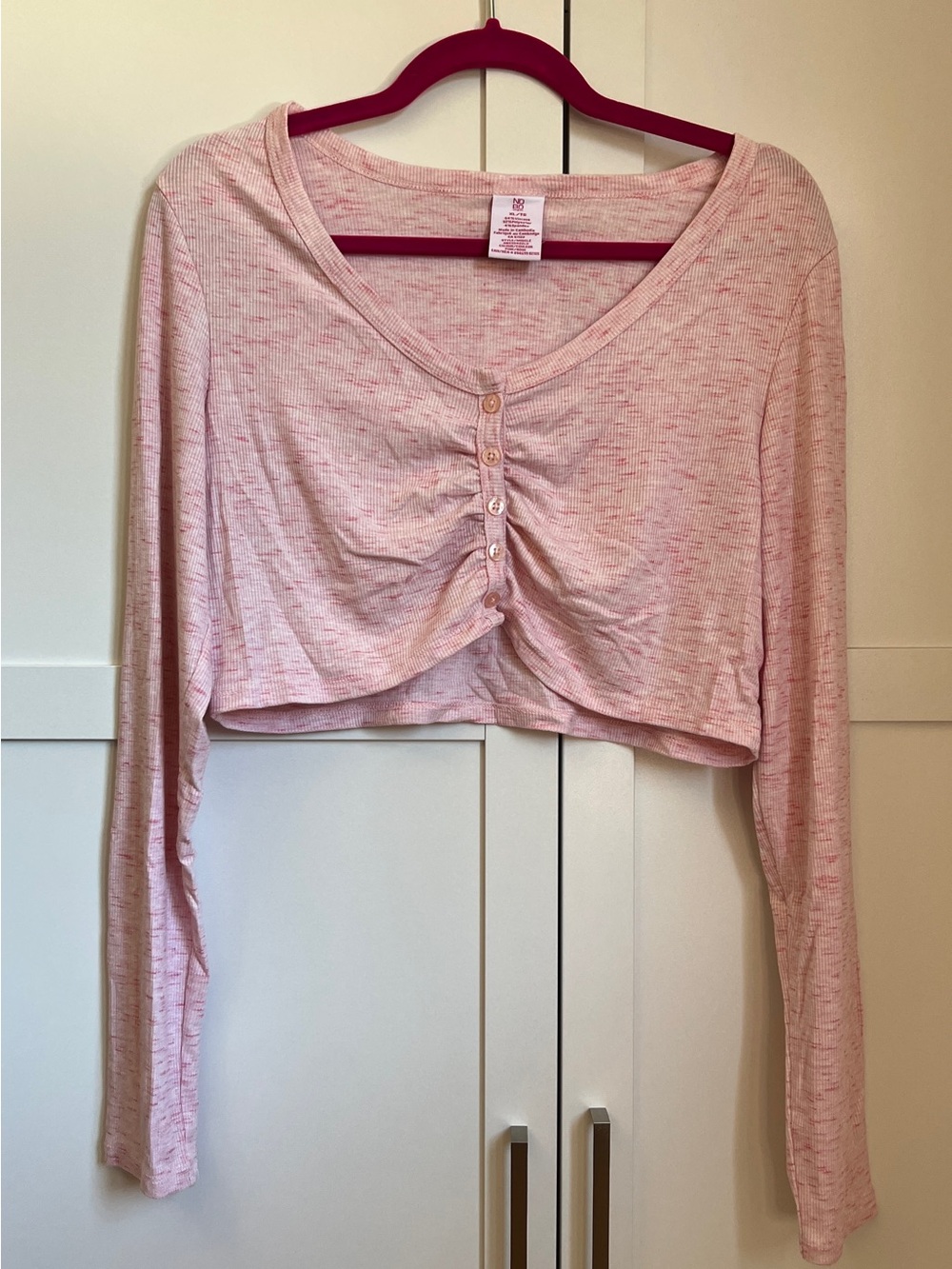 NOBO Light Pink Cropped Ruched Button-Front Top